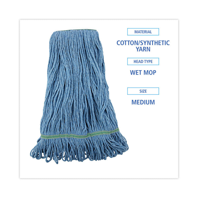 Super Loop Wet Mop Head, Cotton/Synthetic Fiber, 1" Headband, Medium Size, Blue, 12/Carton