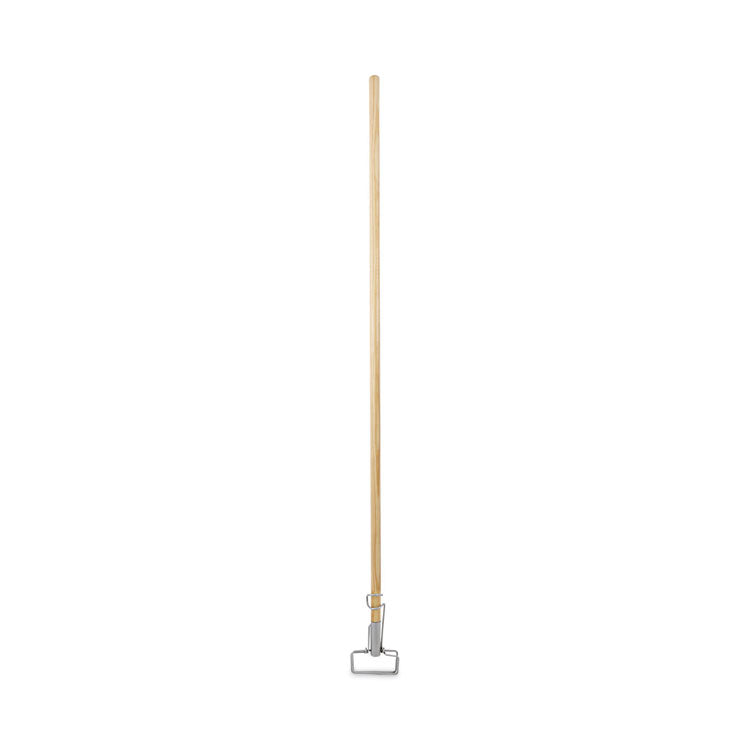 Spring Grip Metal Head Mop Handle for Most Mop Heads, Wood, 60", Natural