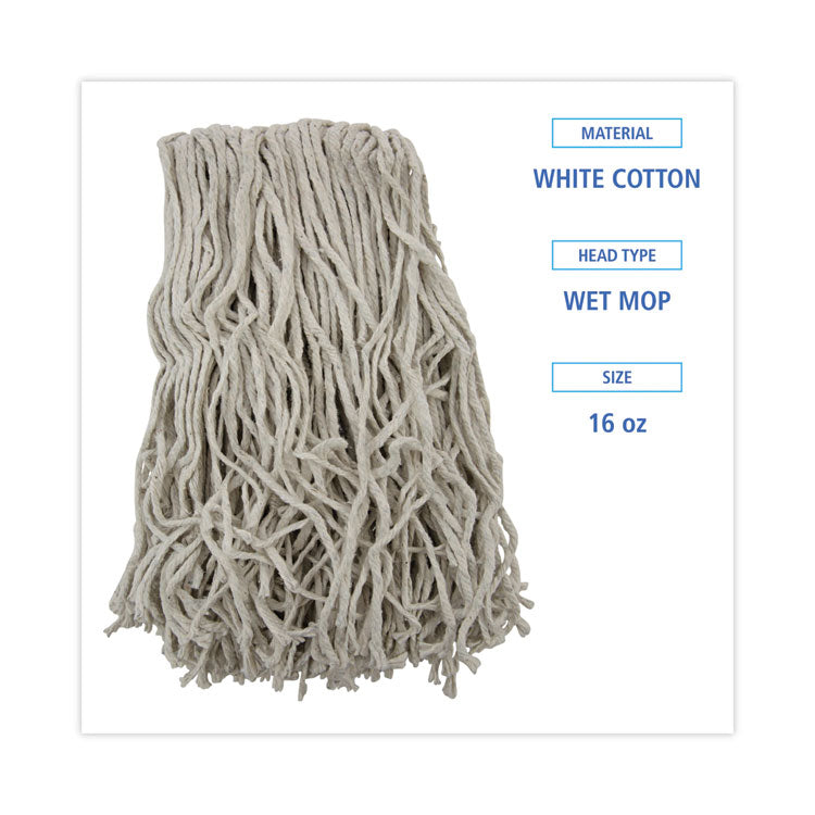 Banded Mop Head, Cotton, Cut-End, White, 16 oz, 12/Carton
