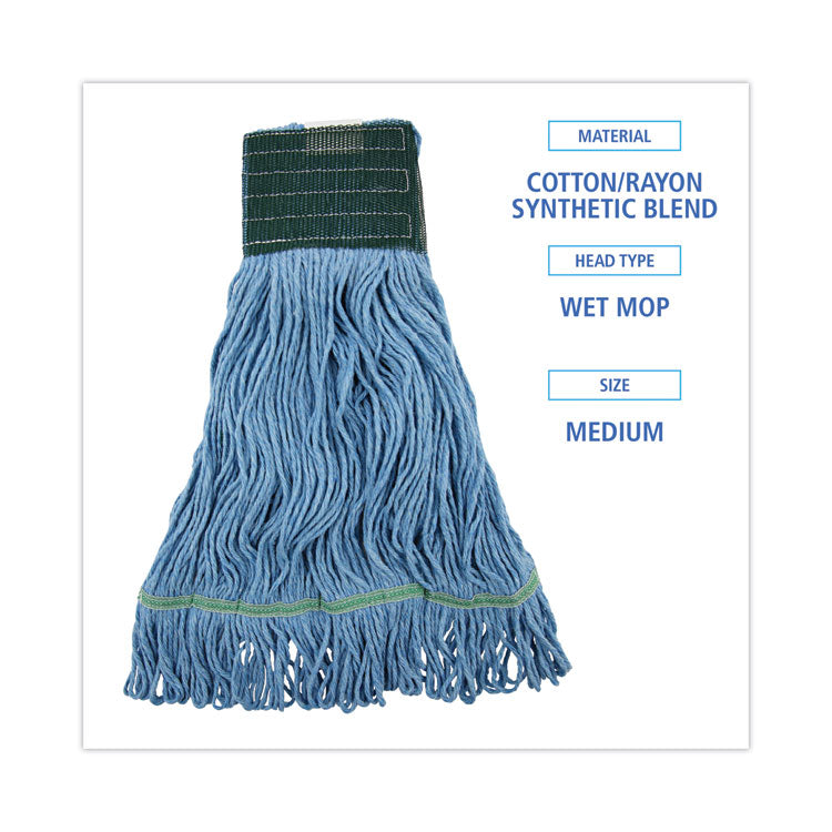 Mop Head, Premium Standard Head, Cotton/Rayon Fiber, Medium, Blue, 12/Carton