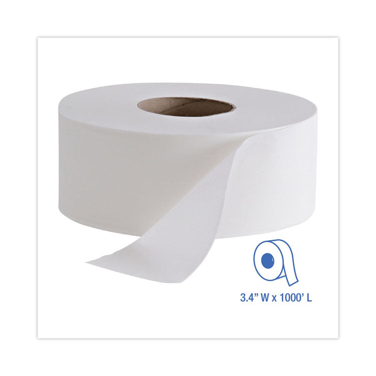 Jumbo Roll Bathroom Tissue, Septic Safe, 2-Ply, White, 3.4" x 1,000 ft, 12 Rolls/Carton