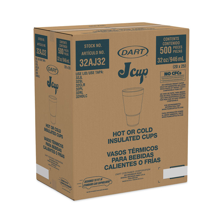 J Cup Insulated Foam Pedestal Cups, 32 oz, White/Teal, 25/Sleeve, 20 Sleeves/Carton