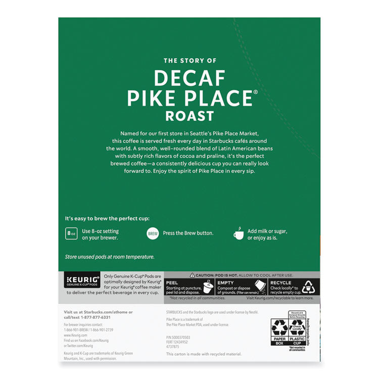 Pike Place Decaf Coffee K-Cups, 96/Carton