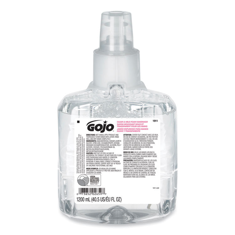 Clear and Mild Foam Handwash Refill, For GOJO LTX-12 Dispenser, Fragrance-Free, 1,200 mL Refill