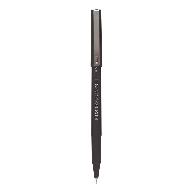 Razor Point Fine Line Porous Point Pen, Stick, Extra-Fine 0.3 mm, Black Ink, Black Barrel, Dozen