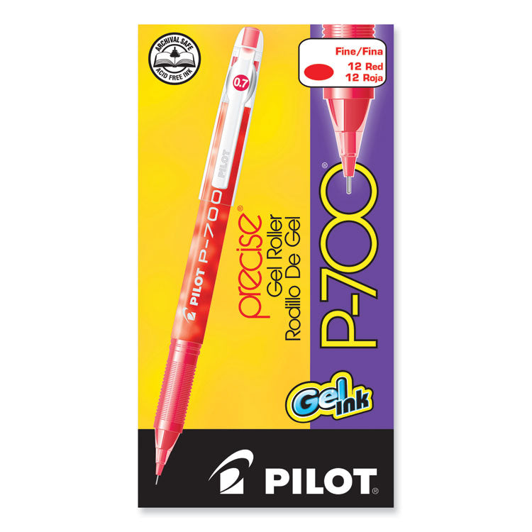 Precise P-700 Gel Pen, Stick, Fine 0.7 mm, Red Ink, Red Barrel, Dozen