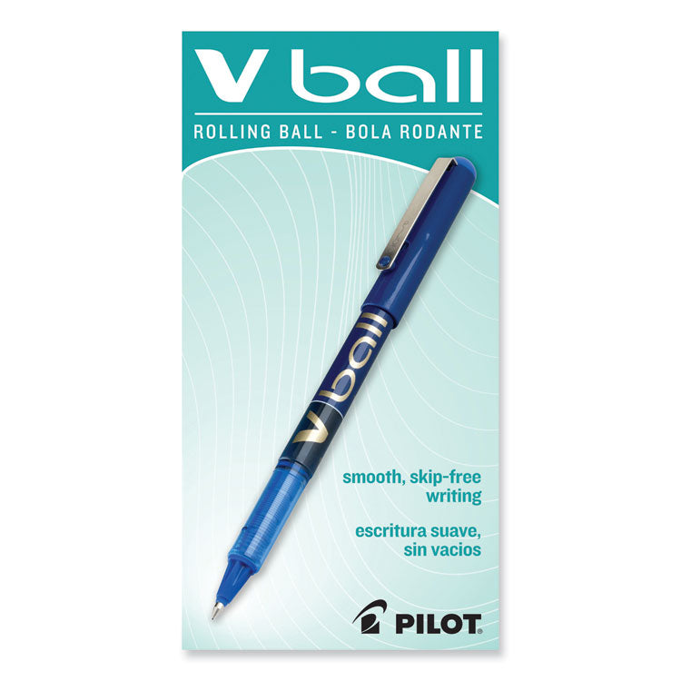 VBall Liquid Ink Roller Ball Pen, Stick, Fine 0.7 mm, Blue Ink, Blue/Clear Barrel, Dozen