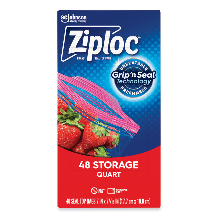 Double Zipper Storage Bags, Triple System Seal, Quart, 9.63 x 8.5 , Clear, 48/Box