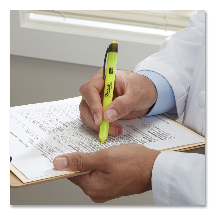 Retractable Highlighters with Storage Pouch, Assorted Ink Colors, Chisel Tip, Assorted Barrel Colors, 8/Set