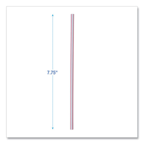 Wrapped Jumbo Straws, 7.75", Plastic, White/Red Stripe, 400/Pack, 25 Packs/Carton