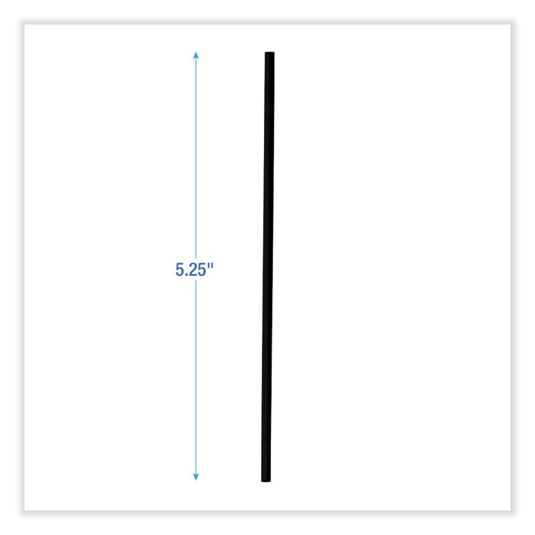 Single-Tube Stir-Straws, 5.25", Polypropylene, Black, 1,000/Pack, 10 Packs/Carton