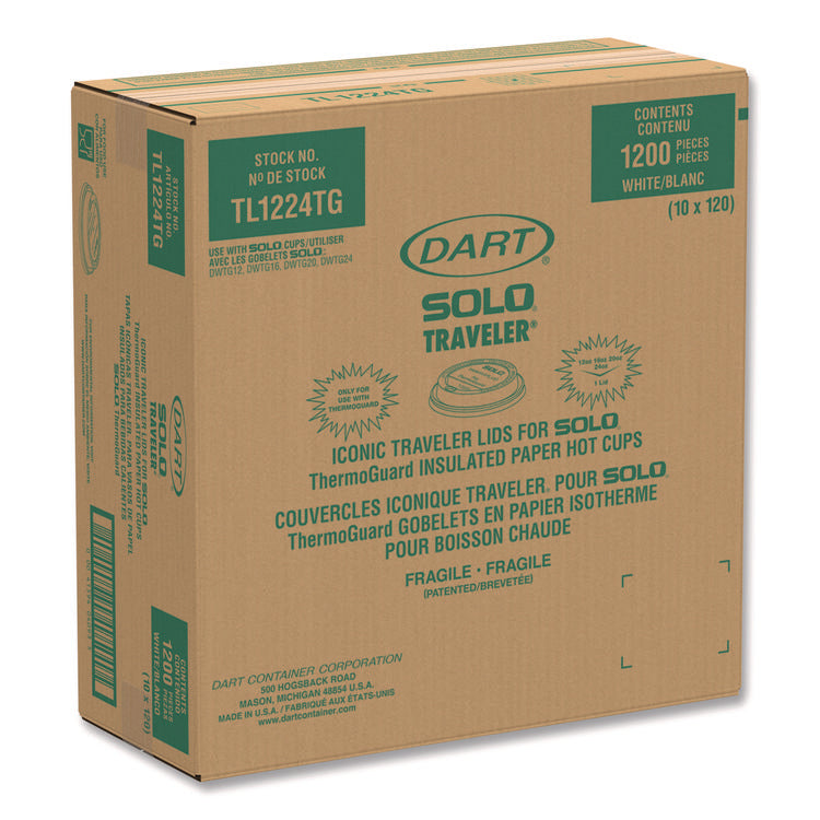 Solo Traveler Sip Through Lids for ThermoGuard Hot Cups, Fits 12, 16, 20, 24 oz, White, 1,200/Carton