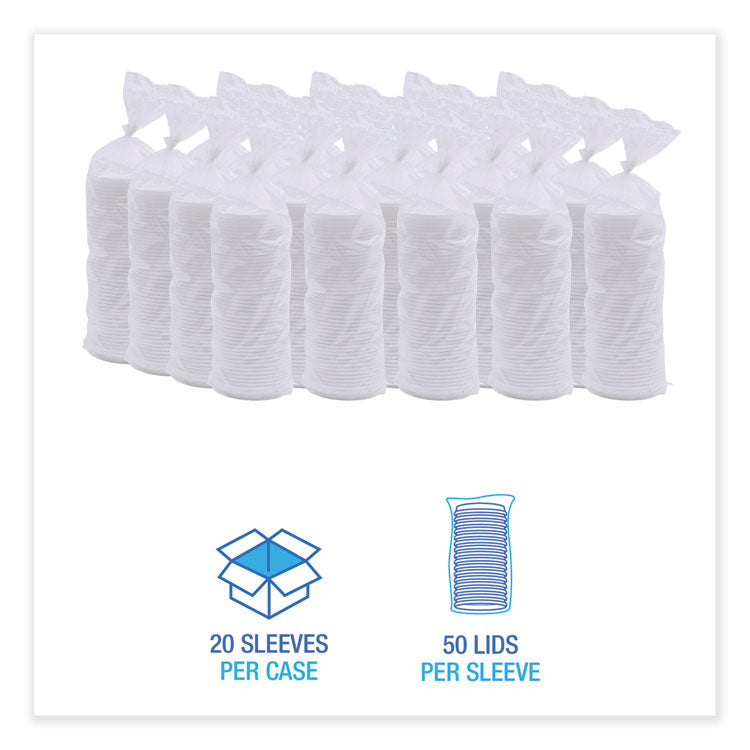 Deerfield Hot Cup Lids, Fits 10 oz to 20 oz Cups, White, Plastic, 50/Pack, 20 Packs/Carton