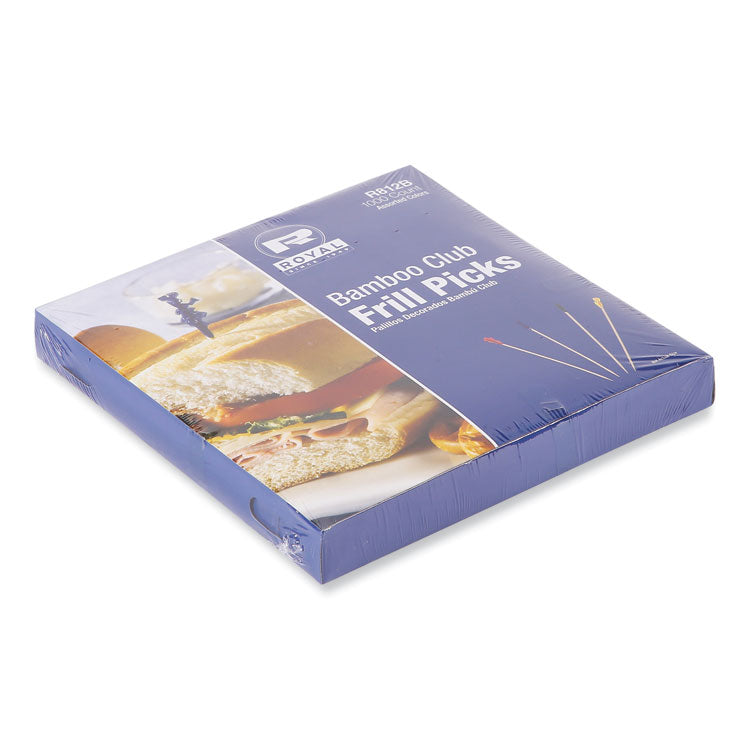 Cellophane-Frill Wood Picks, Bamboo, 4 Assorted, 10,000/Carton