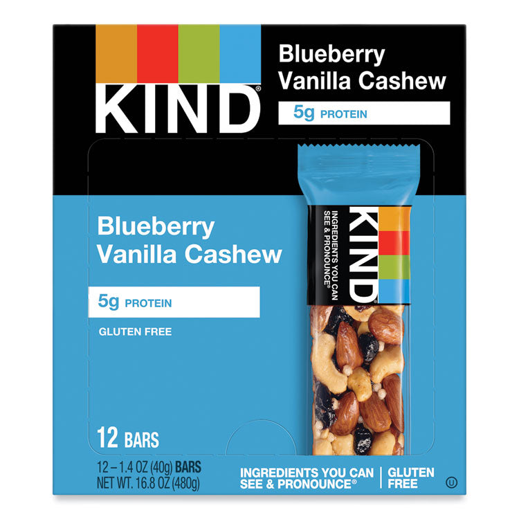 Fruit and Nut Bars, Blueberry Vanilla and Cashew, 1.4 oz Bar, 12/Box