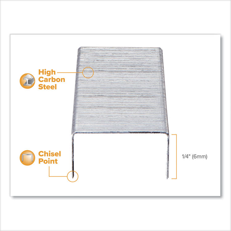Standard Staples, 0.25" Leg, 0.5" Crown, Steel, 5,000/Box
