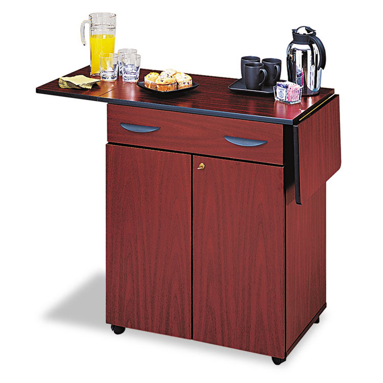 Hospitality Cart with Drop Leaves, Engineered Wood, 3 Shelves, 1 Drawer, 32.5 to 56.25 x 20.5 x 38.75 , Mahogany