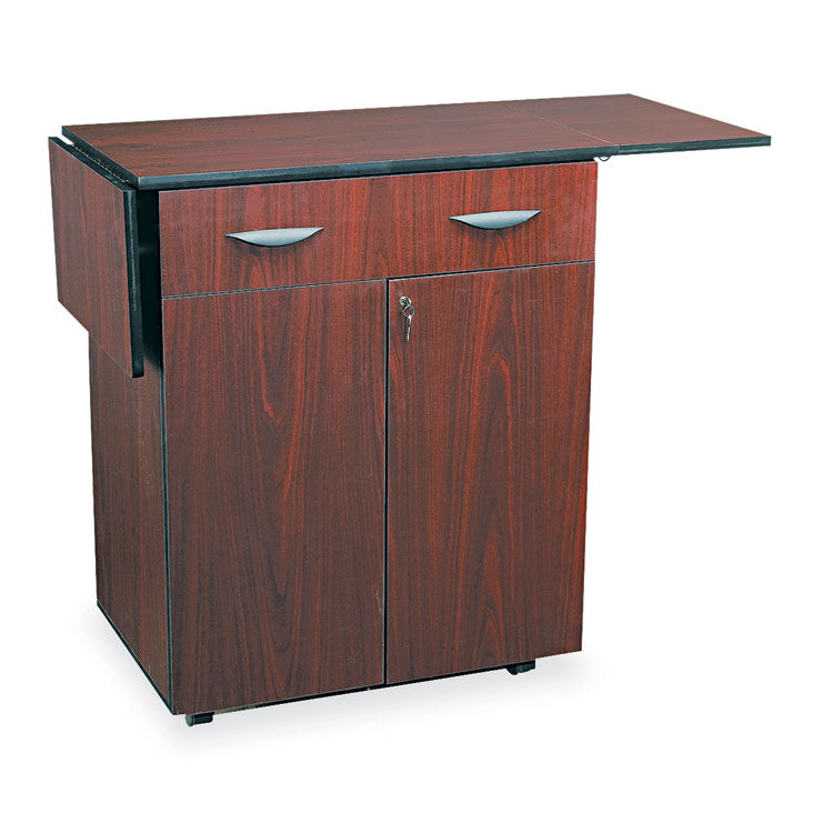 Hospitality Cart with Drop Leaves, Engineered Wood, 3 Shelves, 1 Drawer, 32.5 to 56.25 x 20.5 x 38.75 , Mahogany
