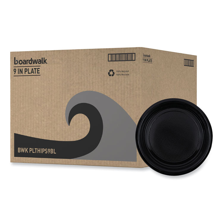 Hi-Impact Plastic Dinnerware, Plate, 9 dia, Black, 500/Carton