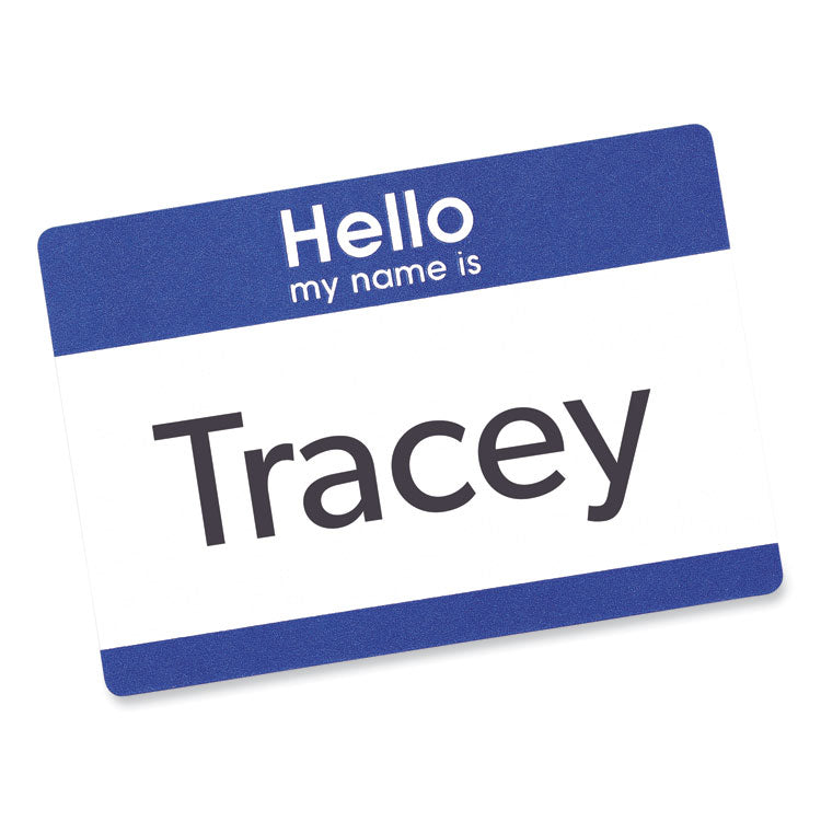 Printable Adhesive Name Badges, 3.38 x 2.33, Blue "Hello", 100/Pack