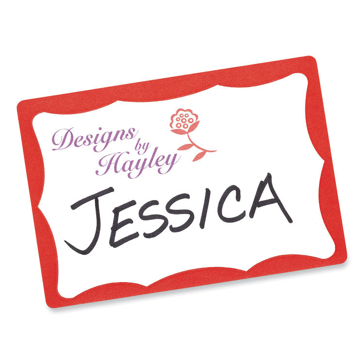 Printable Adhesive Name Badges, 3.38 x 2.33, Red Border, 100/Pack