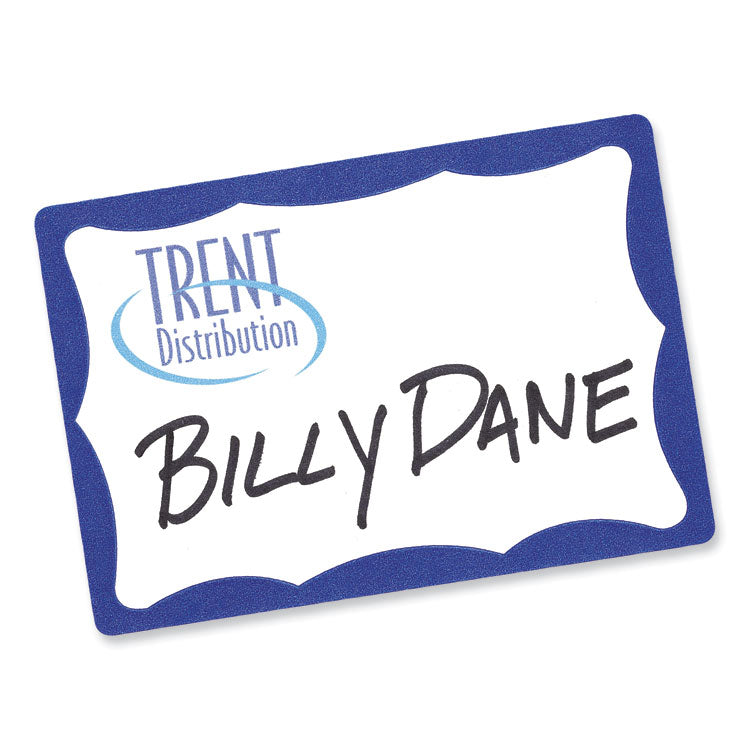 Printable Adhesive Name Badges, 3.38 x 2.33, Blue Border, 100/Pack