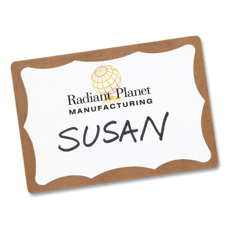 Printable Adhesive Name Badges, 3.38 x 2.33, Gold Border, 100/Pack