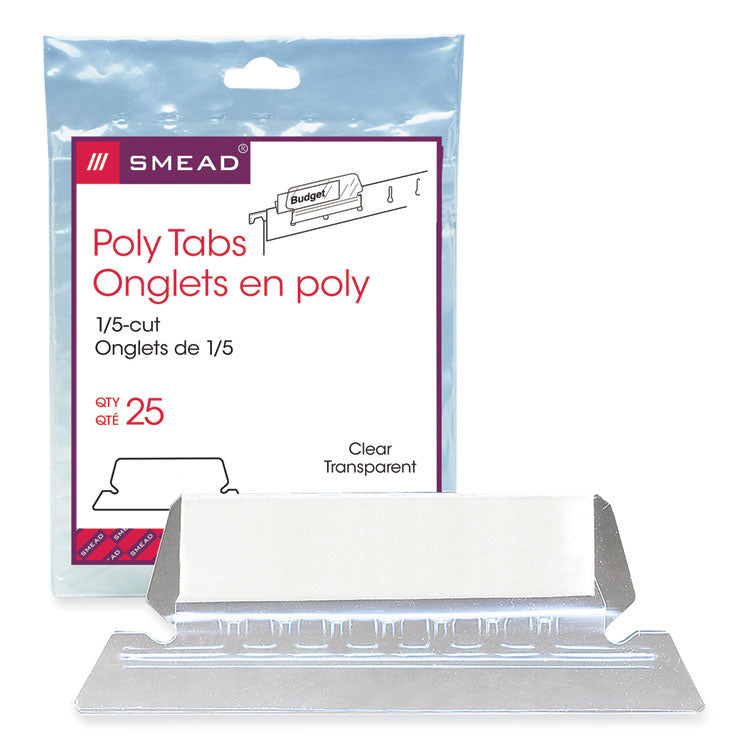 Poly Index Tabs and Inserts For Hanging File Folders, 1/5-Cut, White/Clear, 2.25" Wide, 25/Pack