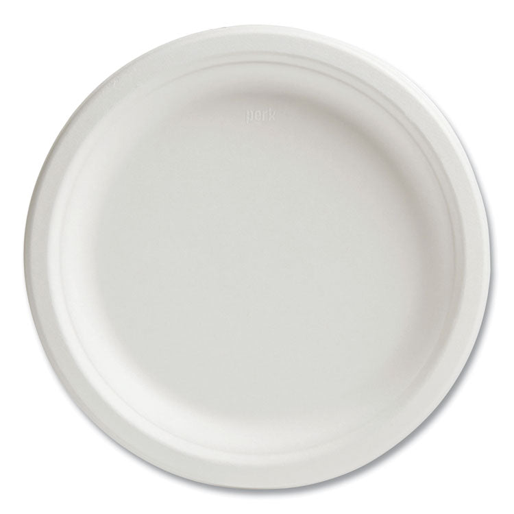 PFAS-Free Compostable Bagasse Plates, 9 dia, White, 250/Pack
