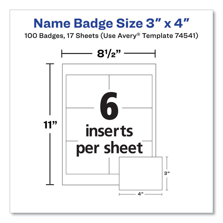Clip-Style Name Badge Holder with Laser/Inkjet Insert, Top Load, 4 x 3, White, 100/Box