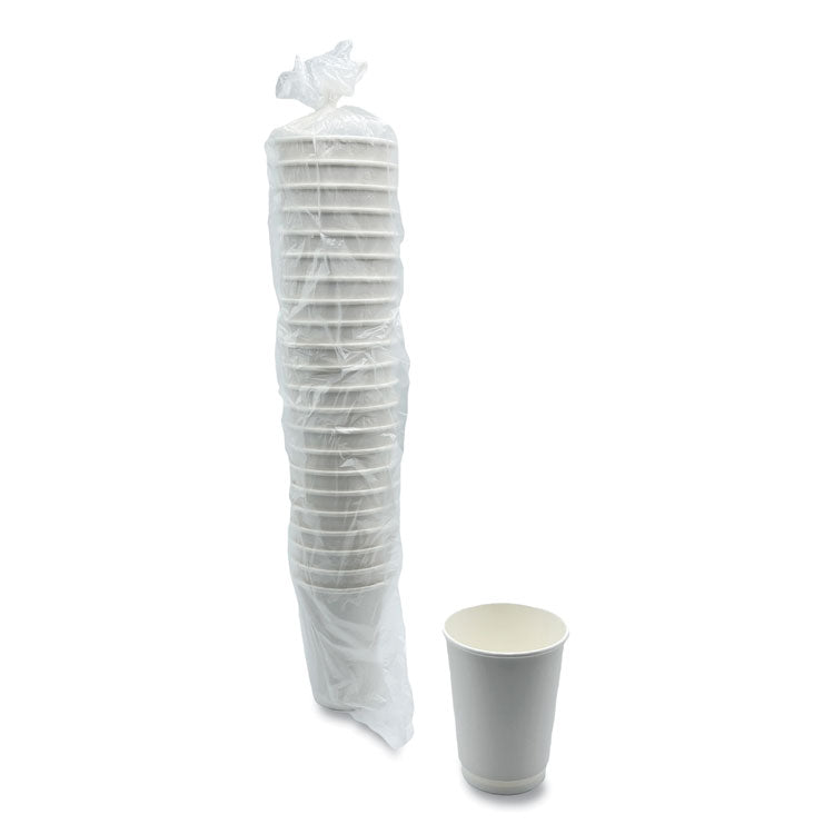 Paper Hot Cups, Double-Walled, 12 oz, White, 25/Pack