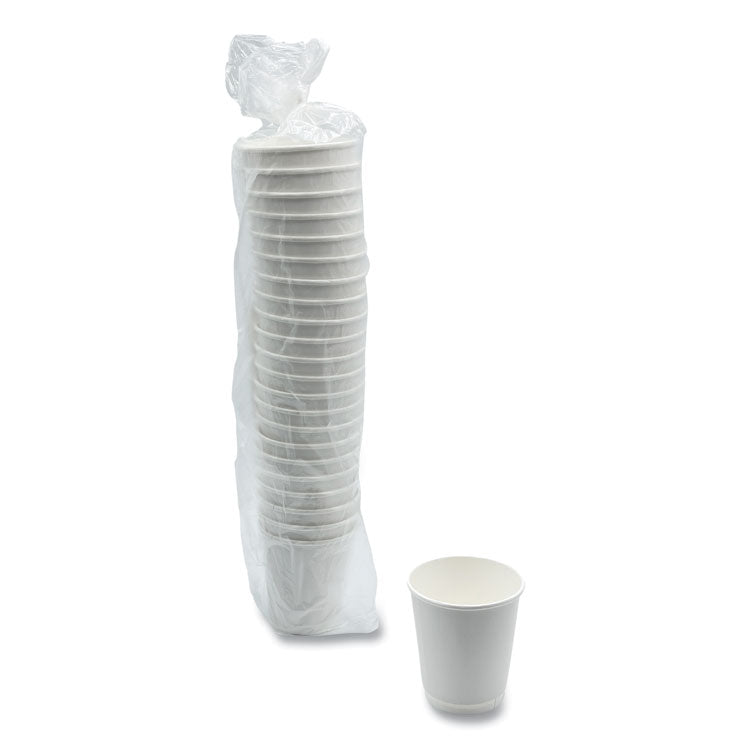 Paper Hot Cups, Double-Walled, 10 oz, White, 25/Pack