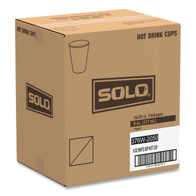 Single-Sided Poly Paper Hot Cups, 6 oz, White, 50/Pack, 20 Packs/Carton