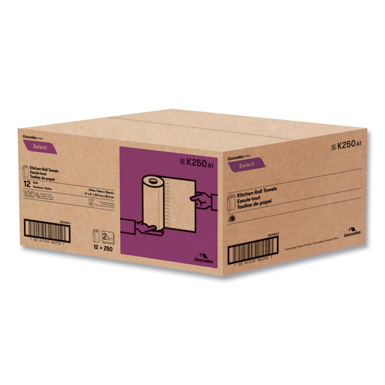 Select Kitchen Roll Towels, 2-Ply, 8 x 11, 250/Roll, 12/Carton