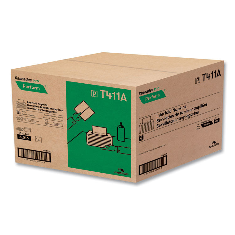 Perform Interfold Napkins, 1-Ply, 6.5 x 4.25, Natural, 376/Pack, 16 Packs/Carton