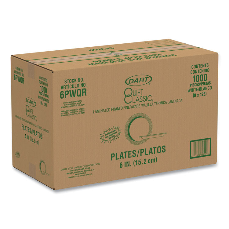 Quiet Classic Laminated Foam Dinnerware Plates, 6", White, 125/Pack, 8 Packs/Carton