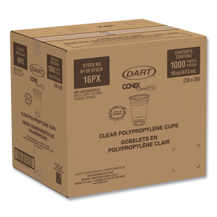 Conex ClearPro Plastic Cold Cups, Plastic, 16 oz, Clear, 50/Pack, 20 Packs/Carton