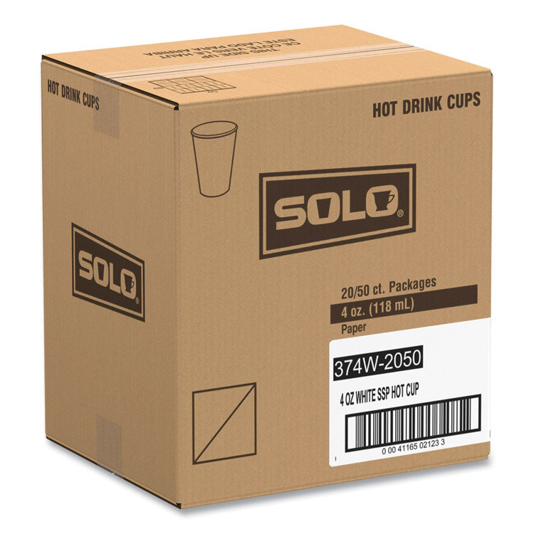 Single-Sided Poly Paper Hot Cups, 4 oz, White, 50 Bag, 20 Bags/Carton