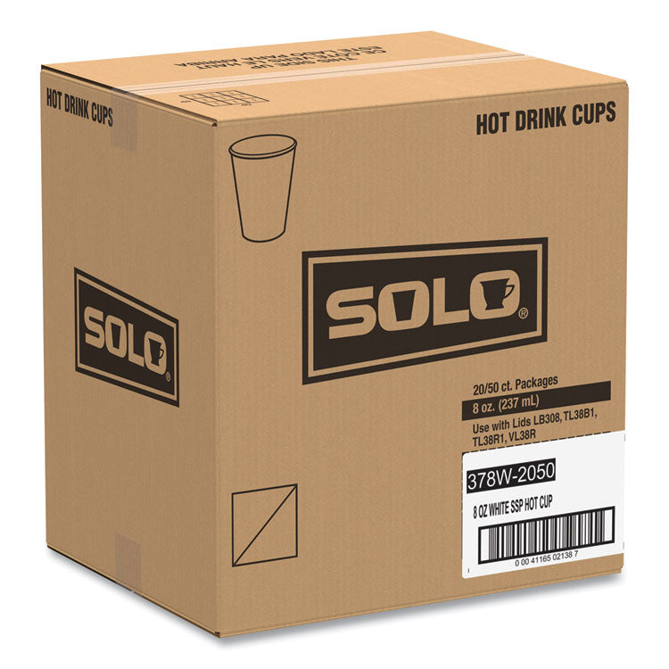 Single-Sided Poly Paper Hot Cups, 8 oz, White, 50/Bag, 20 Bags/Carton