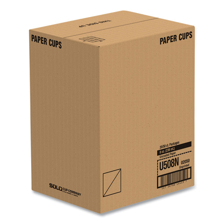 Uncoated Paper Cups, Hot Drink, 8 oz, White, 1,000/Carton