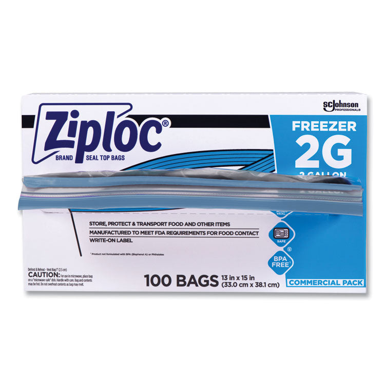 Zipper Freezer Bags, 2 gal, 13" x 15.5", Clear, 100/Carton