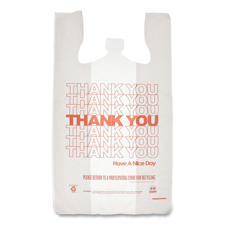 Thank You Bags, Thank You - Have a Nice Day Labeling, Cut-Out Handles, 13 x 23 x 23 , White/Red, 1,000/Carton