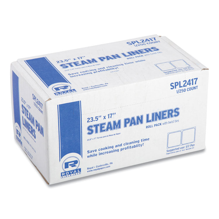 Steam Pan Liners for 1/2-Size Pans, Includes Twist-Ties, 17 x 23.5 , Clear, 250/Carton