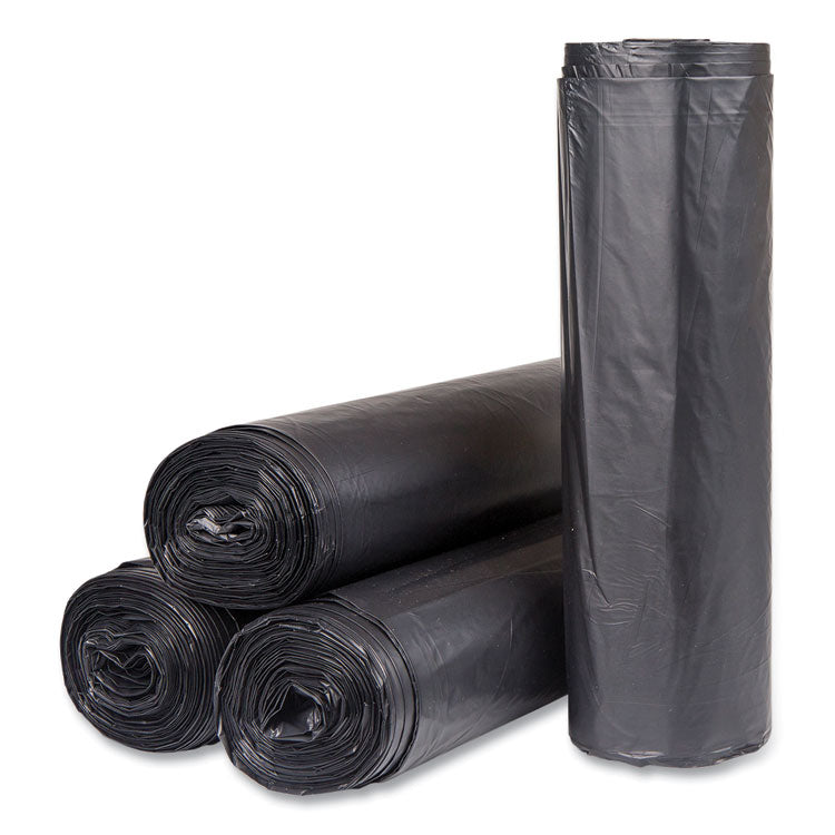 High-Density Commercial Can Liners, 60 gal, 22 mic, 43 x 48 , Black, Interleaved Roll, 25 Bags/Roll, 6 Rolls/Carton
