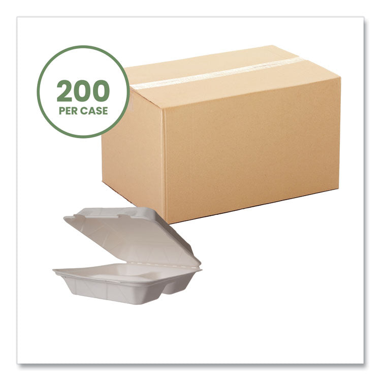 Nourish Molded Fiber Takeout Containers, Compostable, 3-Compartment, 5 x 9 x 2, White, Sugarcane, 200/Carton