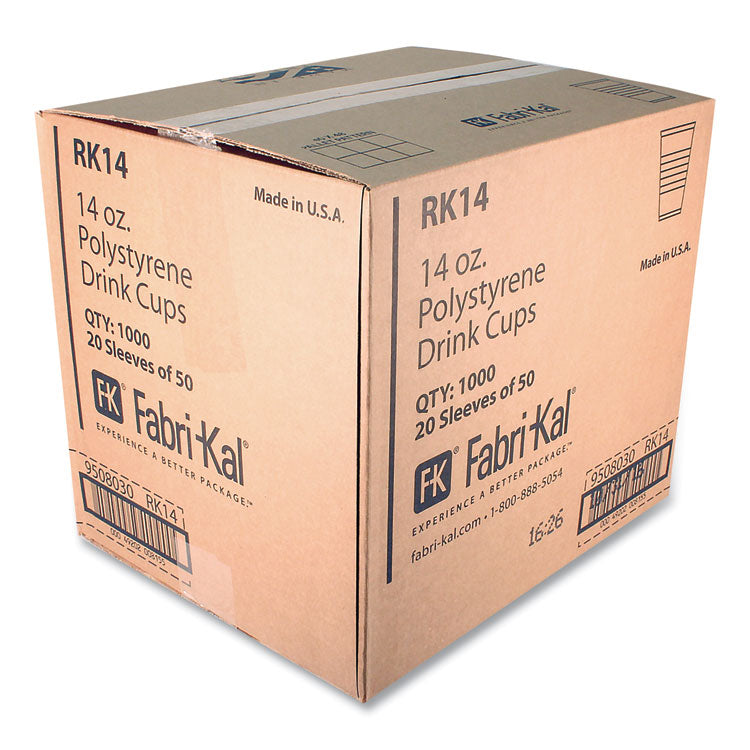 RK Ribbed Cold Drink Cups, 14 oz, Clear, 50/Sleeve, 20 Sleeves/Carton