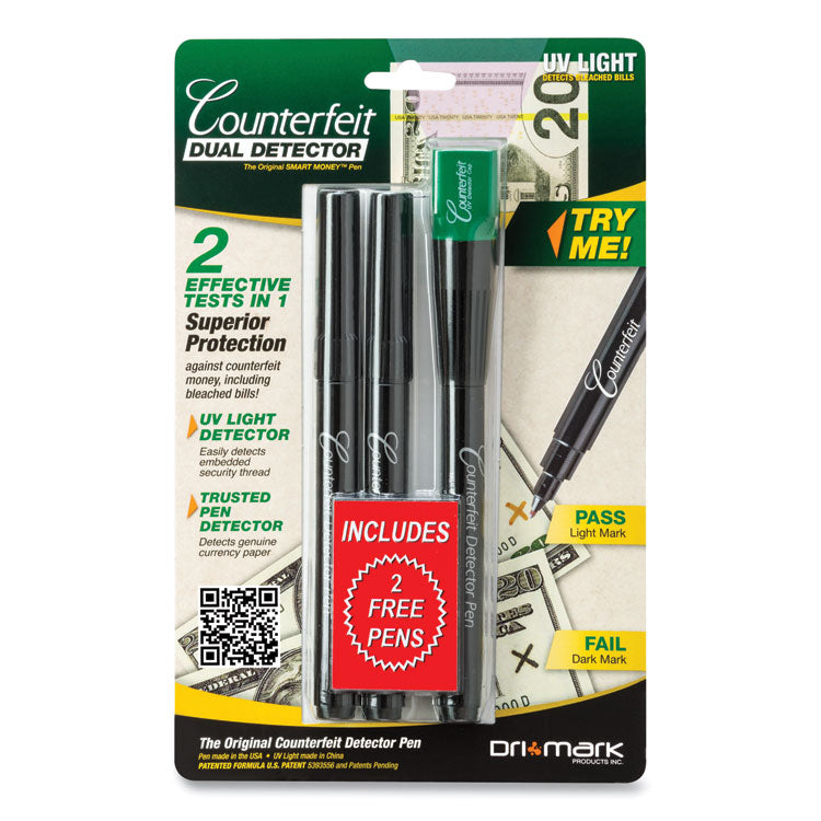 Smart Money Counterfeit Detector Pen with Reusable UV LED Light, U.S. Most Foreign Currencies, Black