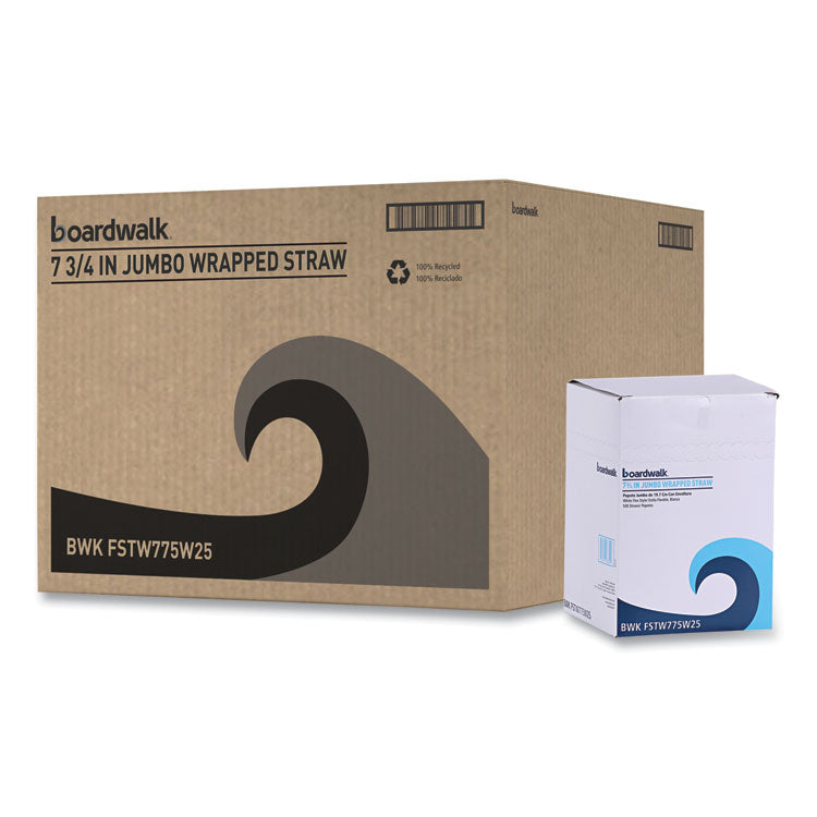 Flexible Wrapped Straws, 7.75", Plastic, White, 500/Pack, 20 Packs/Carton