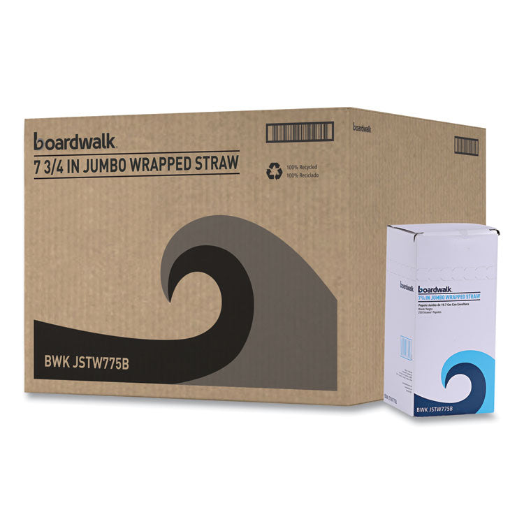 Wrapped Jumbo Straws, 7.75 , Polypropylene, Black, 250/Pack, 50 Packs/Carton