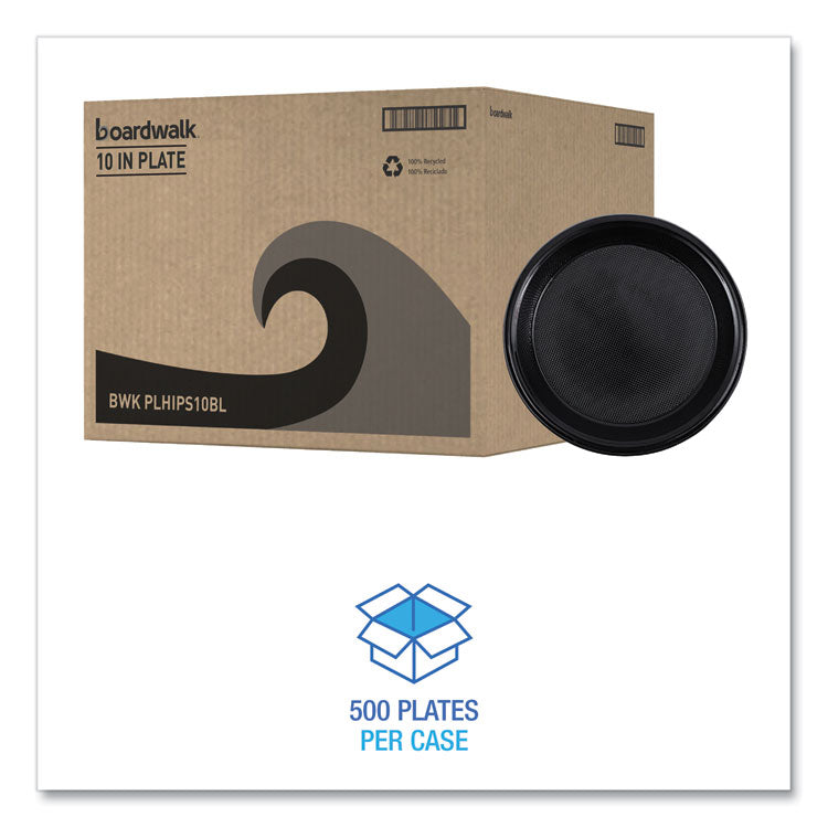 Hi-Impact Plastic Dinnerware, Plate, 10 dia, Black, 125/Sleeve, 4 Sleeves/Carton